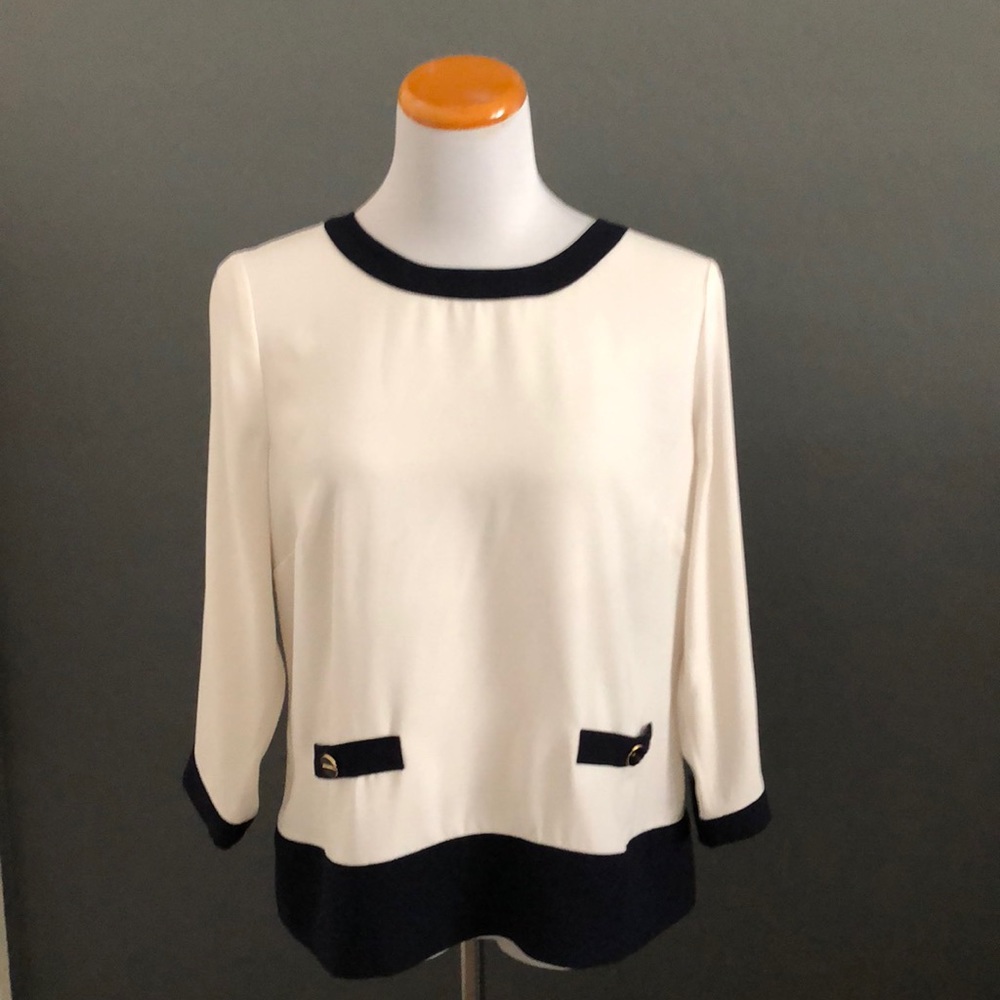 Talbots ivory and blue blouse size medium